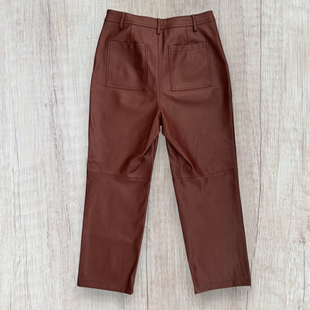 7 For All Mankind Brown Faux Leather Straight Leg High Waist Ankle Pants M - Picture 4 of 6